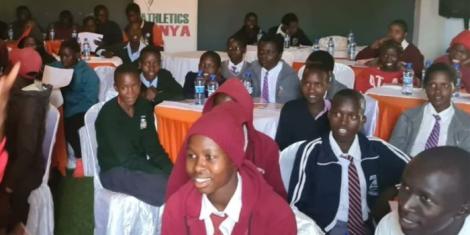 Upcoming Kenyan athletes following closely doping lessons offered by Athletics Kenya on October 17, 2022 in Kitale.