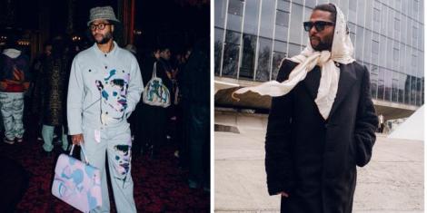 Collage image of Bayern Munich forward Serge Gnabry modeling at the Paris Fashion Week on January 22, 2023, in France.