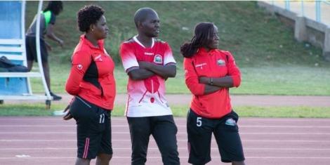 Head Coach Alex Alumirah and his Assistants Benter Achieng (left) and Anne Aluoch (right) conducted their first training session with Harambee Starlets on Wednesday, January 26at Kasarani