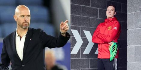 A collage image of Manchester United manager Erik Ten Hag (L) and Phil Jones (R).