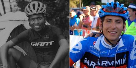 A collage image of the late Kenyan cyclist Sule Kangangi (L) and Australian Lachlan Morton (R).