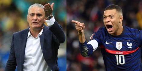 A collage image of Brazil head coach Tite and French forward Kylian Mbappe. 