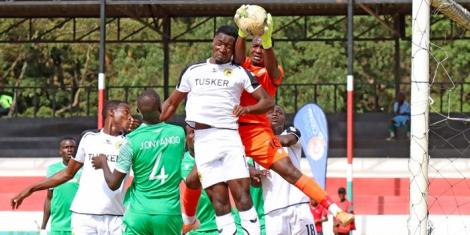Tusker FC and Gor Mahia players vie for the ball during a past Kenya Premier League match in Nairobi.