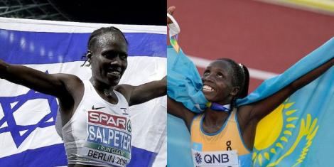 A collage image of former Kenyan runners Lonah Salpeter (L) and Norah Jeruto (R) celebrating their wins at the 2022 World Athletics Championships staged in Oregon, United States.