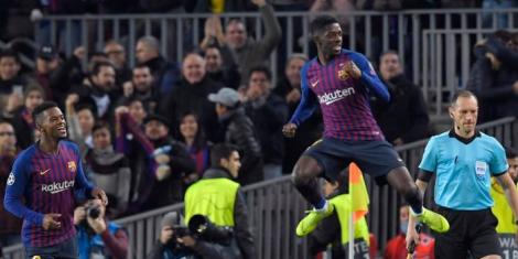 FC Barcelona players celebrating a goal against Tottenham Hotspur FC on December 11, 2018.