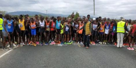 Athletes getting ready to compete at the Machakos Great Run 10km race on July 30, 2022.