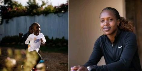 A collage image of Faith Kipyegon (R) and her daughter Alyn (L).