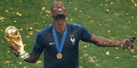 Paul Pogba celebrating France's 2018 FIFA World Cup triumph in Russia.