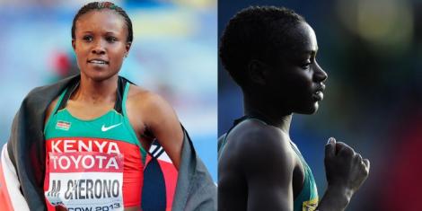 A collage image of Mercy Cherono and her younger sister Caroline Chepkoech.