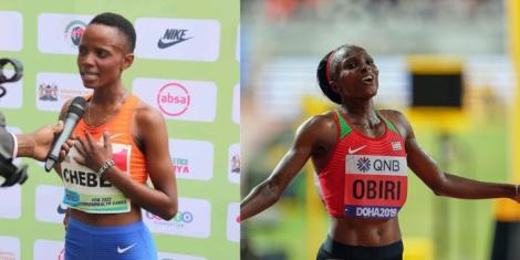 A collage image of Beatrice Chebet and Hellen Obiri.