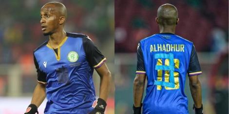 Comoros Left-back Chaker Alhadhur playing as a makeshift goalkeeper against Cameroon at AFCON 2021