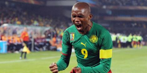 Former Cameroon striker Samuel Eto’o celebrating a goal in a past match.