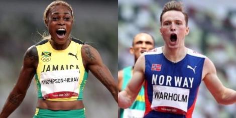 Olympic champions Elaine Thompson-Herah (left) and Karsten Warholm (right)