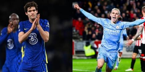 Chelsea's Marcs Alonso(left) appreciating the fans, Phil Foden (left) celebrates his goal against Brentford on December 29.