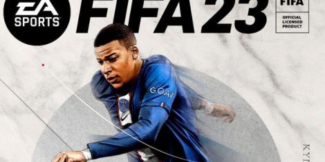 An image of French and Paris Saint-Germain Forward Kylian Mbappe on EA Sports FIFA 23 front cover. 