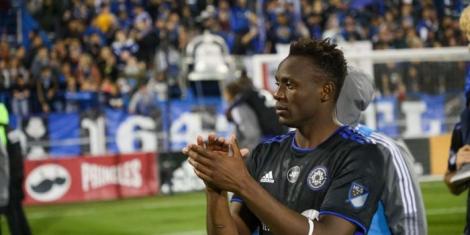 Victor Wanyama applauds CF Montreal fans at the end of a past match.