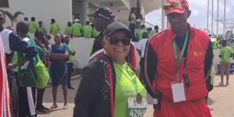 Former First Lady, Margaret Kenyatta poses for a photo during the 2022 Standard Chartered Marathon held on October 30, 2022, in Nairobi County.