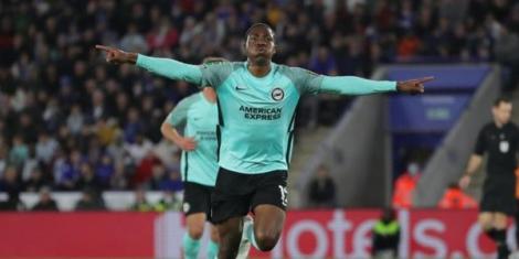 Enock Mwepu celebrates one of his goals for English Premier League side Brighton & Hove Albion.