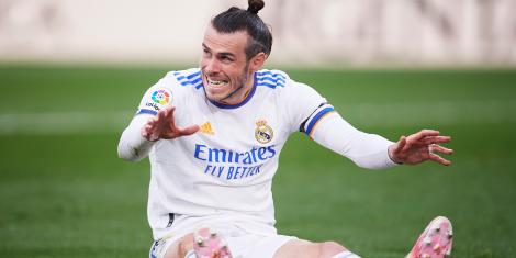Outgoing Real Madrid winger Gareth Bale cheers on in the 2022 Champions League final.