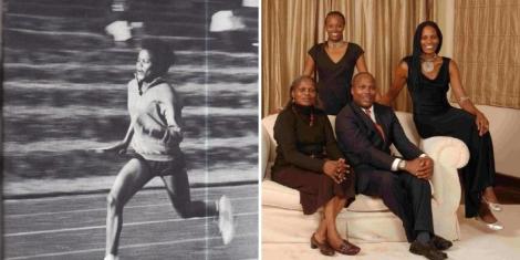 A side-by-side image of Jeni Kenyatta (left) and her family.