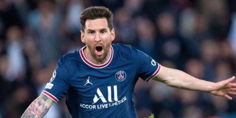 Paris Saint-Germain Football Club ace Lionel Messi celebrating a goal at a past match.