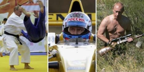 An image of Russian President Vladimir Putin engaging in different sports.