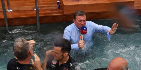 SkySports reporter Craig Slater after he was thrown in a pool on May 29, 2022.